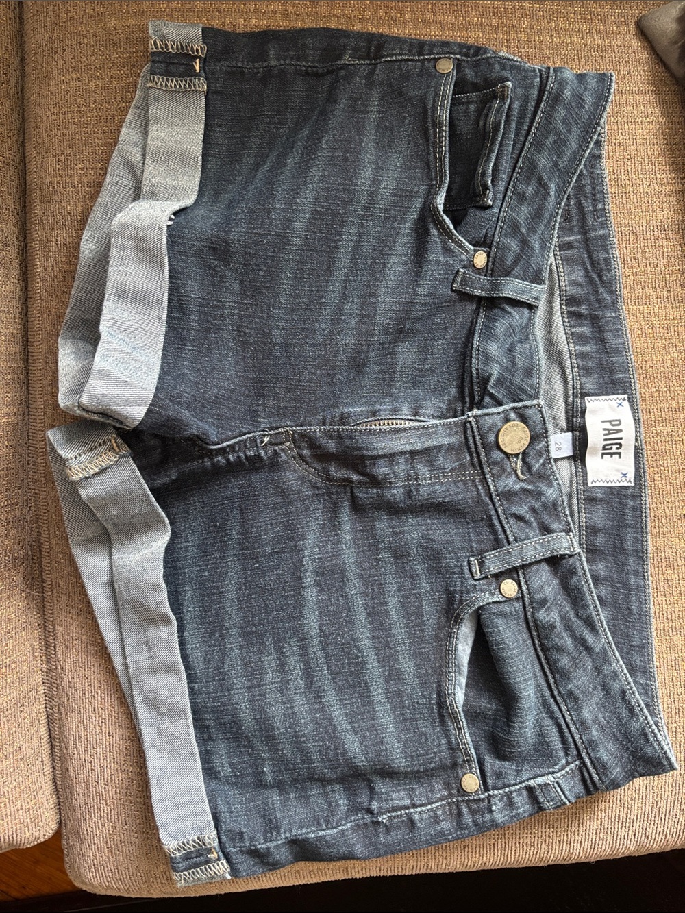PAIGE Girls Dark Wash Denim Cuffed Shorts